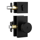 HIEMEY Matte Black Door Knobs with Deadbolt Set, Black Front Door Lock Set Exterior Entry Door Knob Door Handles with Key, Keyed