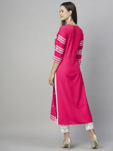Anni Designer Women'S Cotton Blend Chikankari Embroidered Straight Kurta (Stho-Pink_Xl_Pink_X-Large),Pink,XL,Cotton Blend,Regular,Kurta