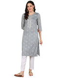 Vaamsi Womens Cotton Blend Bandhani Printed Straight Kurta (VCK9088_Grey), Grey, 12