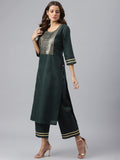 Anni Designer Women'S Cotton Blend Straight Solid Kurta With Palazzo & Dupatta (Ruchir Green_Xxl_Xx-Large_Green),Green,2XL,Cotton Blend,Straight,Dupatta