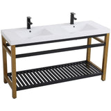Elegant Decor Raya 60 Double Resin Top Metal Bathroom Vanity In Gold And Black