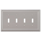 Amerelle Continental Quadruple Toggle Cast Metal Wallplate in Satin Nickel