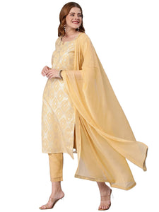 Gosriki Women'S Banarasi Woven Straight Embellished Printed Kurta With Pant & Dupatta (Kabzaa-Peach-Gs_Xxl_Peach_Xx-Large),Peach,2,B0BY34QX93