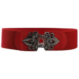Syga WomenS Pu Leather Cinch Belt With Antique Floral Metal Buckle, Stretchable Waistband For Dresses Red