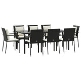 Vidaxl 7 Piece Patio Dining Set With Cushions, Black Poly Rattan, Outdoor Furniture With Weather-Resistant Material, Modular Design, Comfortable Seating, Tempered Glass Top Table