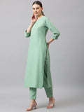 Anni Designer Women'S Cotton Blend Straight Solid Kurta With Pant & Dupatta (Sundari Green_L_Green_Large),Green,L,Cotton Blend,Straight,Kurta, Scarf