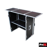 Prox Xs-Djstn Flight Case Style Folding Dj Table And Workstation With Smooth Rolling Wheels