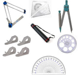 VISHAL Combo of 7 (Mini Drafter, Set Square, Compass 4 in 1,Drawing Clip,Container,Pro circle,Protector 360 Degree)