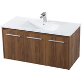 Elegant Decor Rasina 40 Single Porcelain Top Floating Bathroom Vanity In Walnut
