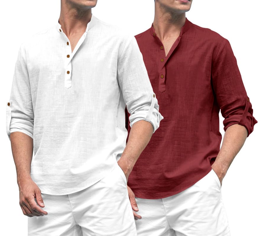 Royalscout Combo Of Men'S Solid Cotton Blend Full Sleeve Straight Kurta Shirt (Pack Of 2)