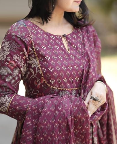 Alvami Women Anarkali Kurta And Pant Set With Dupatta (Xl) Maroon