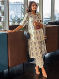 Libas Womens Printed Cotton Straight Kurta With Salwar And Dupatta Off White L 400228O