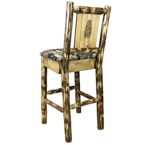Montana Woodworks Glacier Country Collection Barstool With Upholstered Seat, Woodland Pattern, Laser Engraved Pine Tree Design,