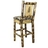 Montana Woodworks Glacier Country Collection Barstool With Upholstered Seat, Woodland Pattern, Laser Engraved Pine Tree Design,