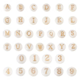 Fashewelry 36Pcs Letter Number Freshwater Shell Beads 6mm Flat Round Alphabet A-Z Number 0-9 Beads Gold Initial Charms for Name 