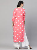Anni Designer Women'S Crepe Straight Printed Kurta (Dots Peach_Xl_Peach_X-Large),Peach,XL,Crepe,Straight,kurta