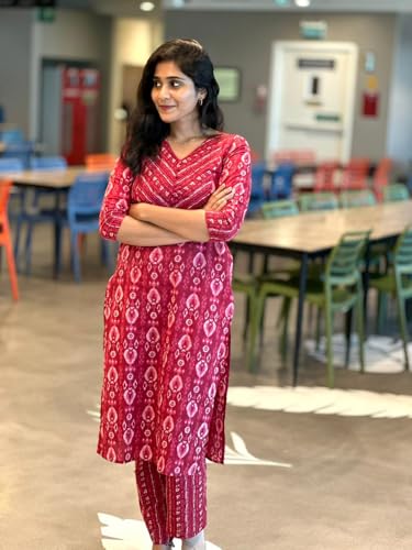 Anni Designer Women'S Rayon Blend Straight Printed Kurta With Pant (Risto Pink_Xl_Pink_X-Large),Pink,XL,Rayon Blend,Regular,Kurta