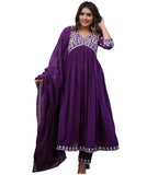 Anni Designer Women'S Rayon Blend Anarkali Embroidered Kurta With Pant & Dupatta (Kart Begani_M_Begani_Medium),Begani,M,,,
