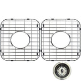 Walter Sinks 13 x 11 Protector Grids for Sinks Universal Double Bowl Drain Racks Grates Bottom Strainer Center Hole, 2 Pack, Sil