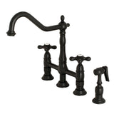 Kingston Brass Ks1270Axbs Heritage Bridge Kitchen Faucet, 8-9/16 In Spout Reach, Matte Black