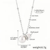 Silver Chain Necklace with Shell Pearls & Zircon Accents 16.5''+1.9'' Adjustable Stainless Steel Elegant Gift for Women