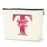HZMLYDJ Personalized Initial Makeup Bag, Monogram Bow Travel Toiletry Make Up Bags Cute Preppy Cosmetic Bag Pouch Makeup Organiz