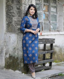 Anni Designer Women'S Rayon Blend Straight Printed Kurta With Pant (Kannum Blue_Xxl_Blue_Xx-Large),Blue,2XL,Rayon Blend,Regular,