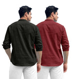 Royalscout Combo Of Men'S Solid Cotton Blend Full Sleeve Straight Kurta Shirt (Pack Of 2) Black-Maroon Black-Maroon M