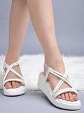 Shoetopia Womens & Girls White Wedges Sandal Solid Criss-Cross Strap Design Stylish Comfortable Durable Heels Perfect For Casual Party Eu41,White,8,B0DFVCSJ7P