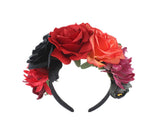 Lofruiin Women's Bohemian Rose Flower Crown Mexican Day of The Dead Headband Halloween Party Costume Headpiece (Black Red Orange