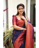 Flosive Womens Present Banarasi Soft Lichi Silk Saree Beautiful Jacquard Rich Pallu Design Work Zari Woven Kanjivaram Silk Style Saree With Soft Lichi Silk Blouse Piece Ayn Ritch (Blue)