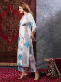 Anni Designer Women'S Cotton Blend Straight Printed Kurta With Palazzo (Swans Grey_Xl_Grey_X-Large),Grey,XL,Cotton Blend,Regular,Kurta, Pants