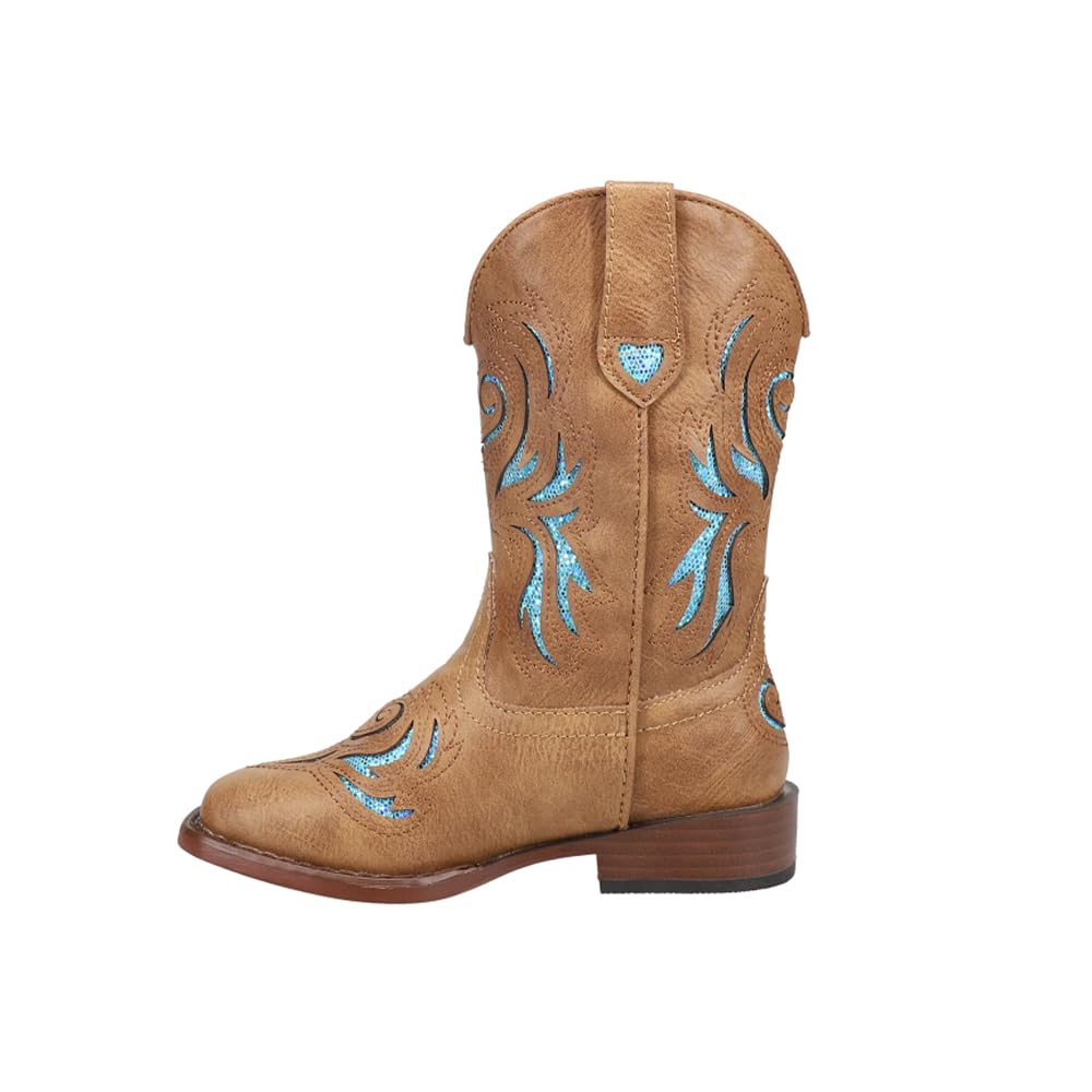 Roper Girls Glitter Breeze Western Boot - 9-1/4Shaft - Square Toe Boots, Cowgirl Boots, Faux Leather Outsole & Padded Insole