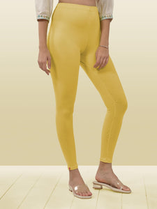 Lyra Women Solid Premium Cotton Ankle Length Leggings | Mid-Waist | Fashionwear Sunflower L