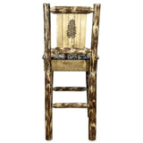 Montana Woodworks Glacier Country Collection Barstool With Upholstered Seat, Woodland Pattern, Laser Engraved Pine Tree Design,