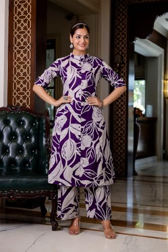 Anni Designer Women'S Rayon Viscose Straight Printed Kurta With Palazzo (Diboli Begani_S_Begani_Small),Begani,S,Rayon Blend,Classic,