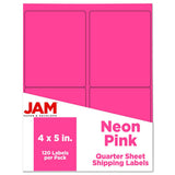 JAM PAPER Shipping Address Labels 4 x 5 Quarter Page/Extra Large Neon Pink 120/Pack