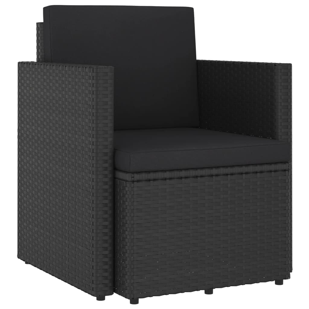 Vidaxl Patio Chair With Cushions - Stylish Poly Rattan Outdoor Furniture, Black, Comfortable And Durable For Garden, Balcony And Patio Setting