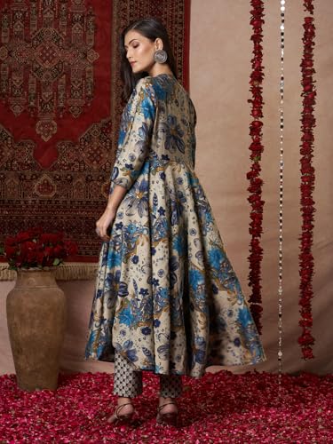 Anni Designer Women'S Rayon Blend Straight Printed Kurta With Pant (Vedham Blue_M_Blue_Medium),Blue,M,Rayon Blend,Straight,