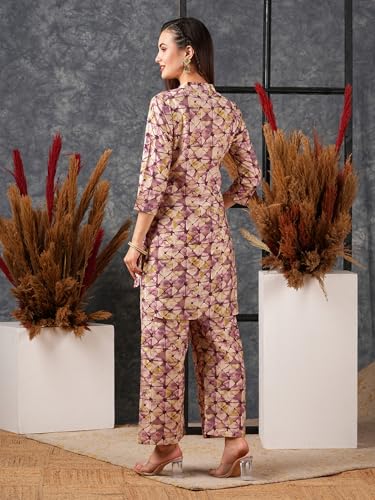 Anni Designer Women'S Cotton Blend Printed Ethnic Co-Ord Set (Ays Purple_Xl_Purple_X-Large),Purple,XL,Cotton Blend,Classic,Kurta