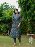 Gosriki Women'S Rayon Blend Straight Printed Kurta With Pant (Ommy Kerosin-Vks01-Gs_M_Dark Blue_Medium),Dark Blue,,B0DCK8MXRT