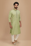 Manyavar Elegant Selfdesign Full Sleeves Kurta And Churidar Set For Men - (Green, X-Large)