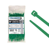 Kable Kontrol Green Zip Ties 8 Inch 100 Pcs, 50 Lbs Tensile Strength, Self-locking Nylon Colored Cable Ties Wire Wraps for Indoo