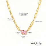 Gold Link Chain Pink Zircon Pendant Necklace for Women Heart & Square Charm 18K Gold Plated Titanium Steel Adjustable 21.2 +