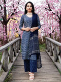 Anni Designer Women'S Cotton Blend Straight Printed Kurta With Pant & Dupatta (Bc Blue-Nw_M_Blue_Medium),Blue,M,Cotton Blend,Classic,Kurta, Scarf