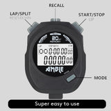 Stopwatch, Amble Countdown Timer and Stopwatch Record 20 Memories Lap Split Time with Tally Counter and Calendar Clock with Alar