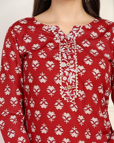 Toplot Women'S Printed Straight Kurta With Pant & Dupatta|Kurta Pant Set With Dupatta (Printed-Kurta-Pant-5198-Red-L),Red,,B0DCP1Z556