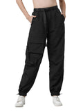 Bene Kleed Women Nylon Slip On Solid Parachute Fit Cargo Jogger With Belt (Black_28 Size)