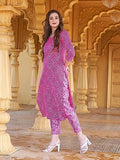Anni Designer Women'S Cotton Blend Straight Printed Kurta With Pant Set (Logar Pink_Xxl_Pink_Xx-Large),Pink,2XL,Cotton Blend,Regular,
