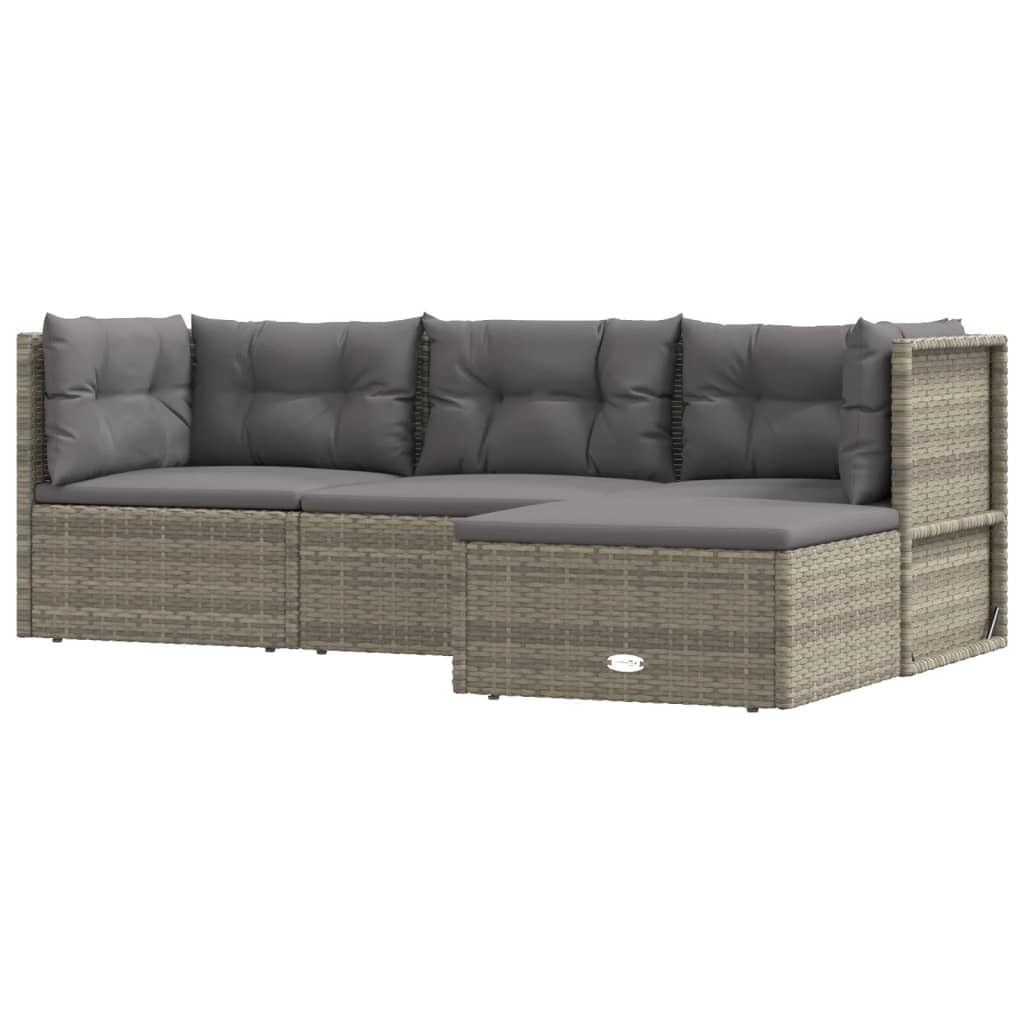 Vidaxl 4-Piece Patio Lounge Set With Cushions - Adjustable Pe Rattan Outdoor Furniture Set - Gray - Powder-Coated Steel Frame - Economical And Convenient - Contemporary Design